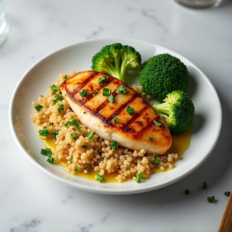 Grilled Chicken Breast with Quinoa and Roasted Broccoli