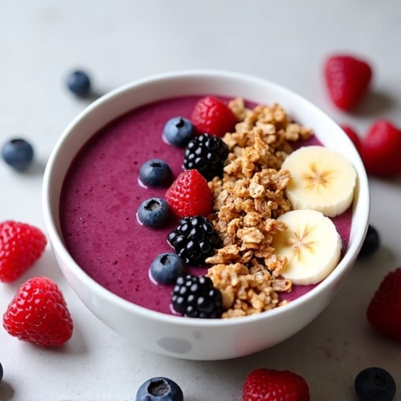 Fresh Acai Smoothie Bowl with Berries and Crunchy Granola