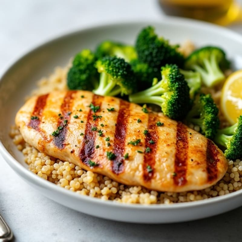 Grilled Chicken Breast with Quinoa and Roasted Broccoli