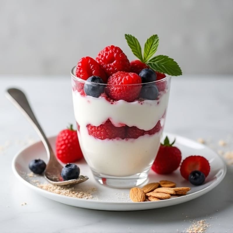Silky Greek Yogurt Protein Parfait with Mixed Berries and Almonds