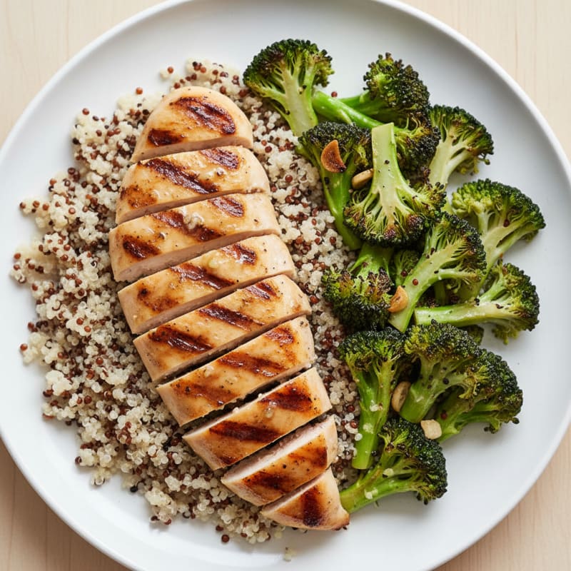 Grilled Chicken Breast with Quinoa and Roasted Broccoli