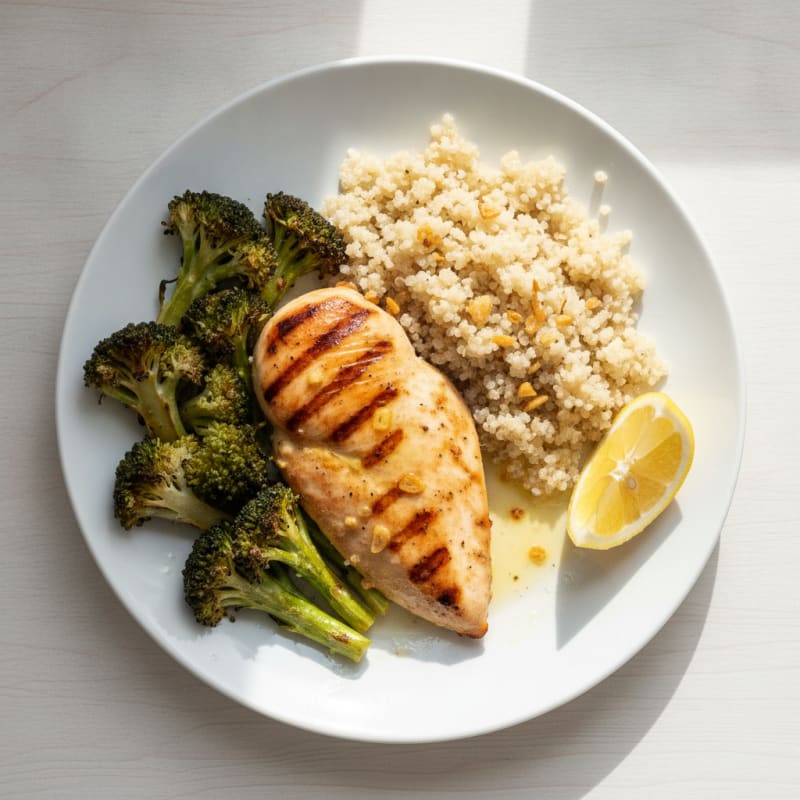 Grilled Chicken Breast with Quinoa and Roasted Broccoli
