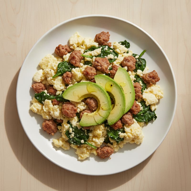 Egg White Scramble with Turkey Sausage and Spinach