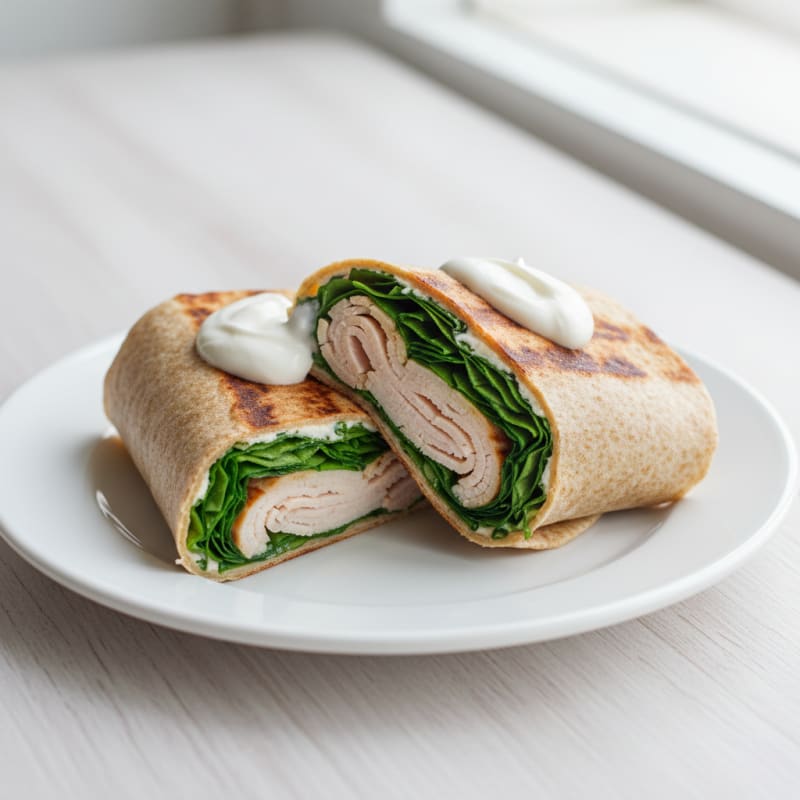 Grilled Turkey and Spinach Wrap with Greek Yogurt Spread