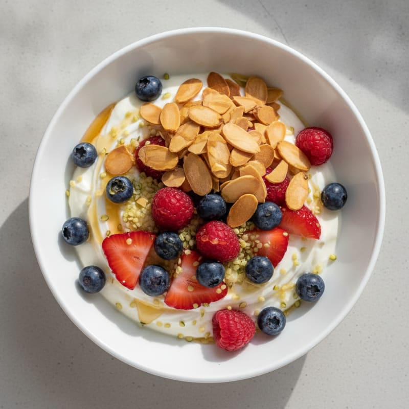 Creamy Greek Yogurt Bowl with Mixed Berries and Almonds