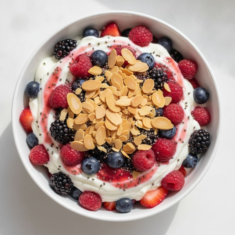 Greek Yogurt Protein Parfait with Mixed Berries and Almonds