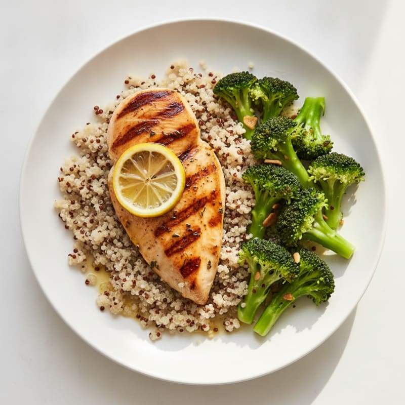 Grilled Chicken Breast with Quinoa and Steamed Broccoli
