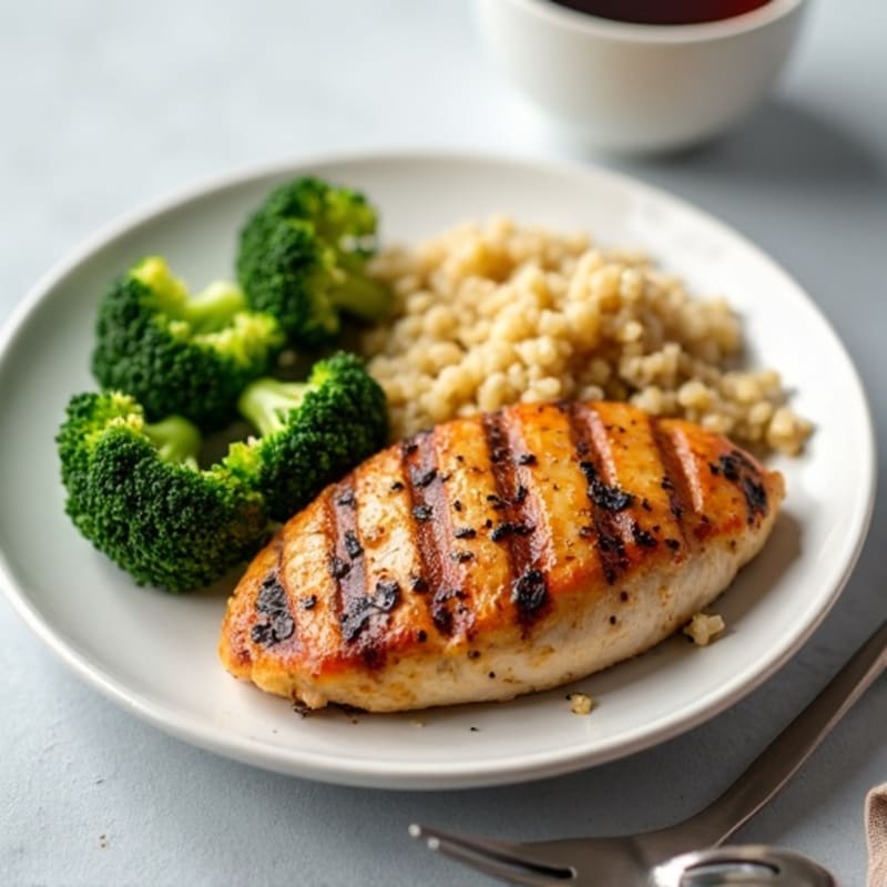 Grilled Chicken Breast with Quinoa and Steamed Broccoli