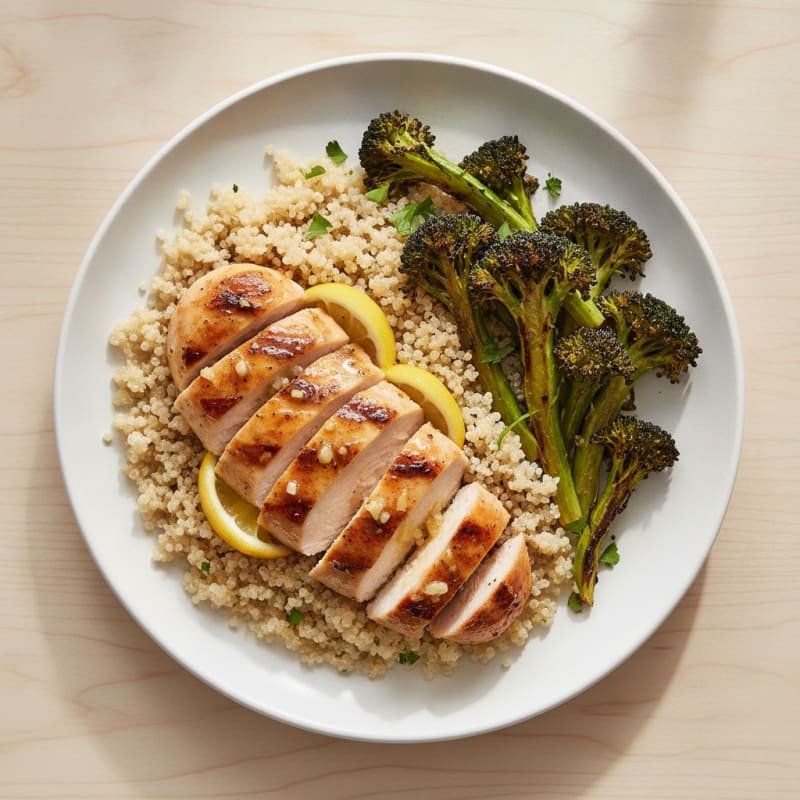 Grilled Chicken Breast with Quinoa and Roasted Broccoli