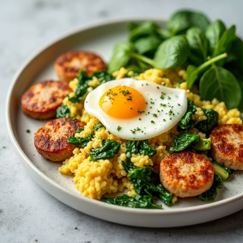 Crispy Turkey Sausage and Egg White Scramble with Spinach