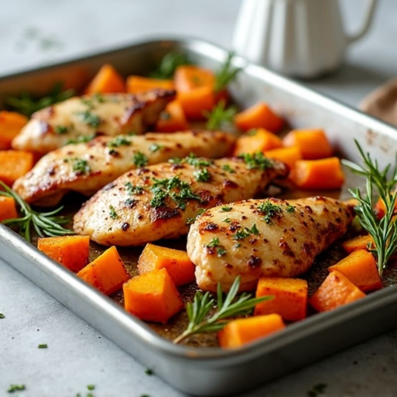 Sheet Pan Herb-Roasted Chicken and Sweet Potatoes