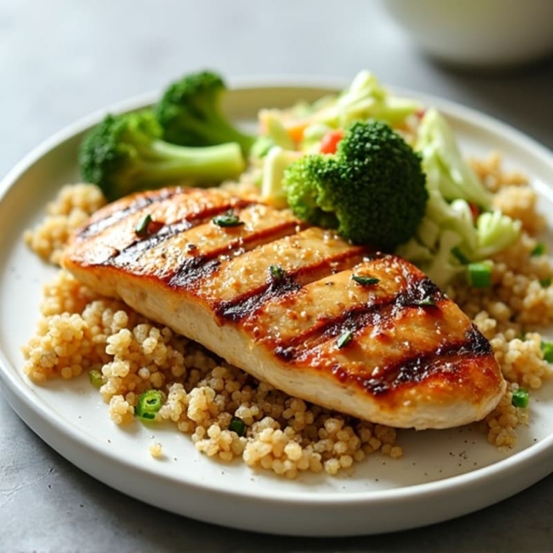 Grilled Chicken Breast with Quinoa and Crunchy Broccoli Slaw
