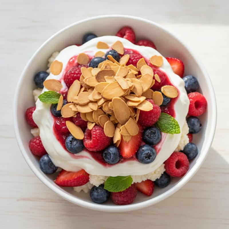 Greek Yogurt Protein Parfait with Mixed Berries and Almonds