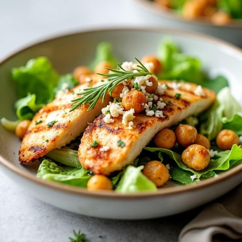 Herb-Grilled Chicken Caesar with Crispy Chickpea Croutons