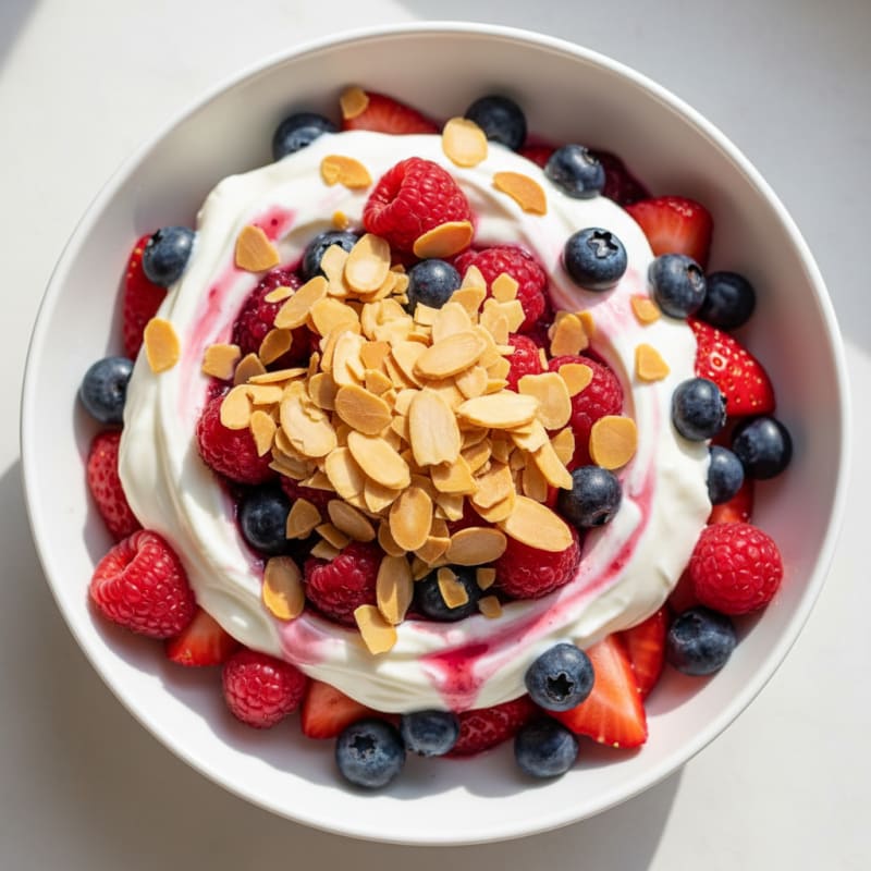 Greek Yogurt Protein Parfait with Mixed Berries and Almonds