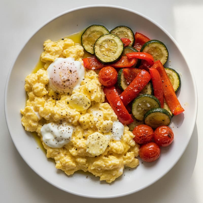 Hearty Scrambled Eggs with Roasted Vegetables