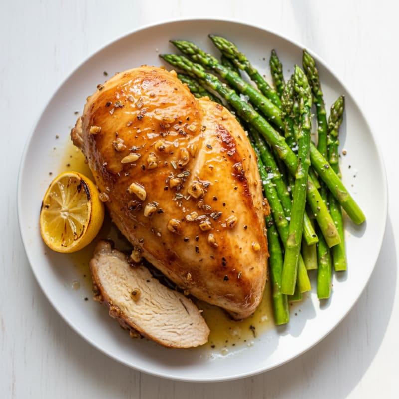 Garlic Butter Roasted Chicken with Asparagus