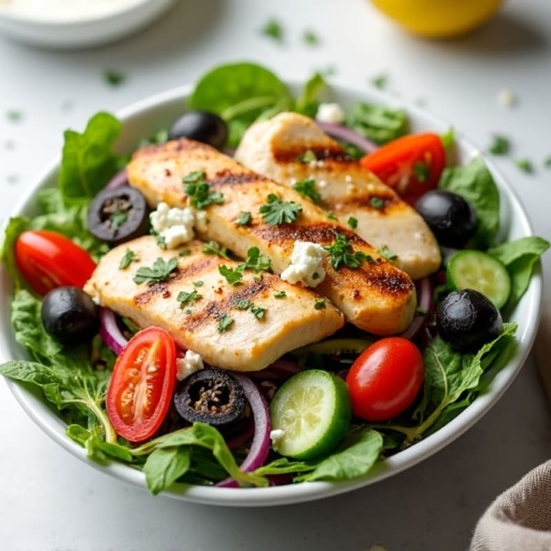 Grilled Lemon Herb Chicken Salad with Olives and Feta