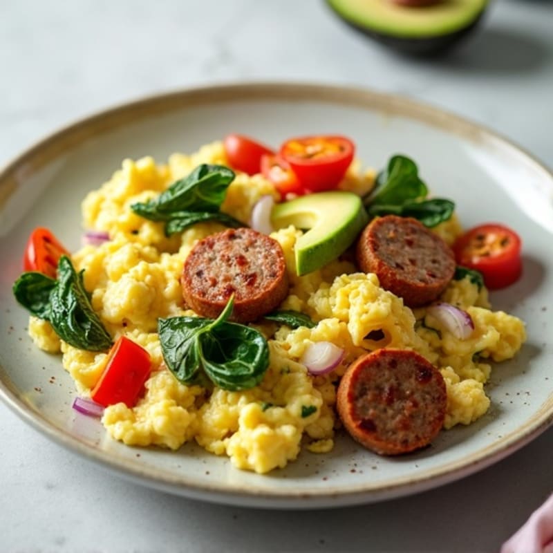 Egg White Veggie Scramble with Turkey Sausage