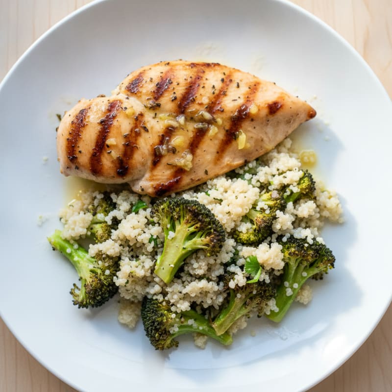 Grilled Chicken Breast with Quinoa and Roasted Broccoli