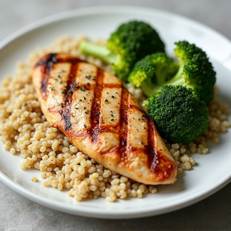 Grilled Chicken Breast with Quinoa and Roasted Broccoli
