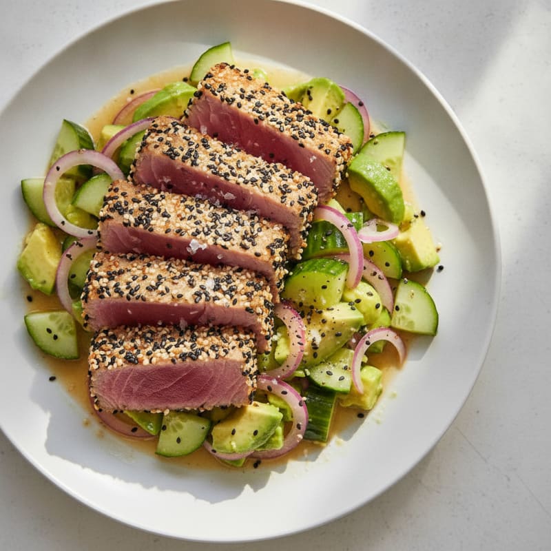 Seared Tuna with Cucumber-Avocado Salad