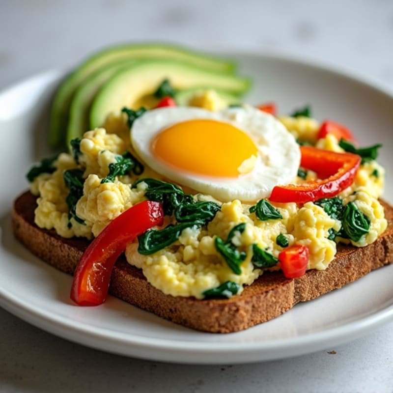 Egg White Spinach Scramble with Cottage Cheese and Sautéed Peppers