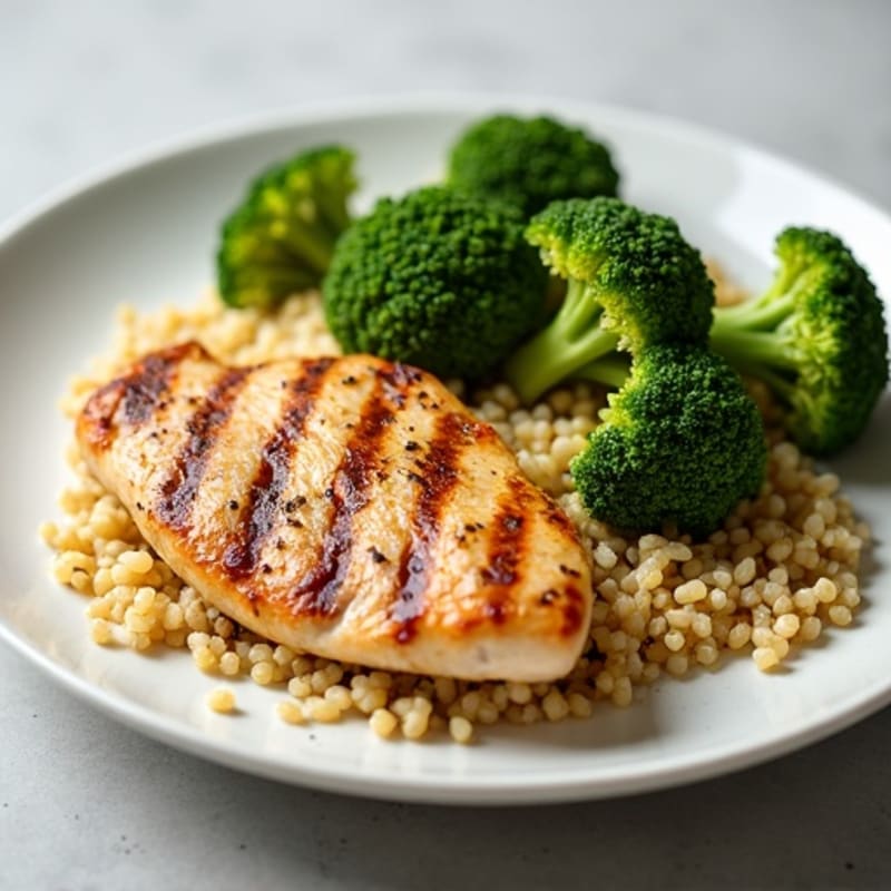 Grilled Chicken Breast with Quinoa and Roasted Broccoli