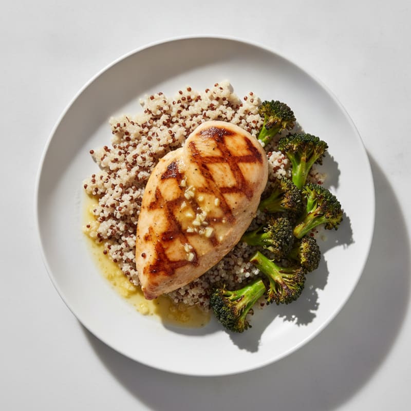 Grilled Lemon-Garlic Chicken Breast with Quinoa and Roasted Broccoli