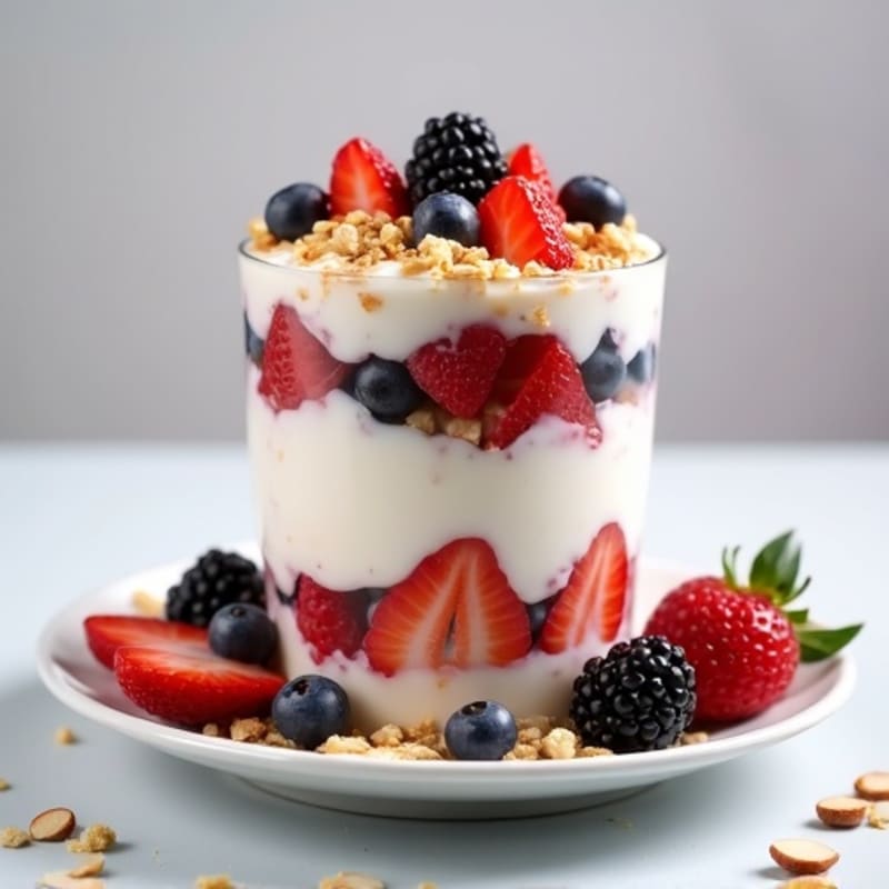 Creamy Greek Yogurt Parfait with Mixed Berries and Almonds