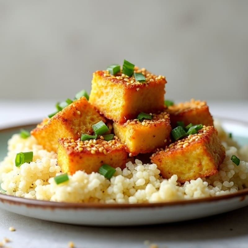 Crispy Sesame-Crusted Tofu with Ginger Cauliflower Rice