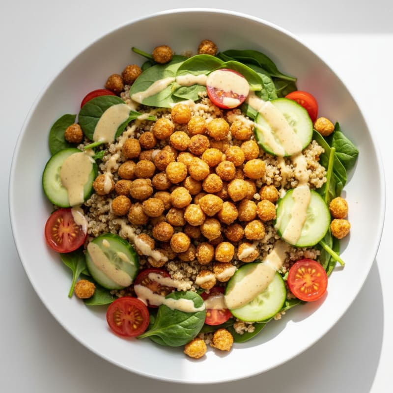 Crispy Chickpea and Quinoa Power Bowl with Lemon Tahini Dressing