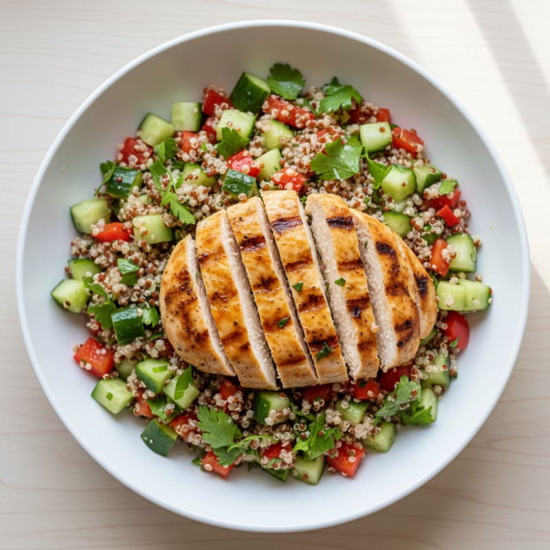 Grilled Chicken and Quinoa Salad with Crunchy Vegetables
