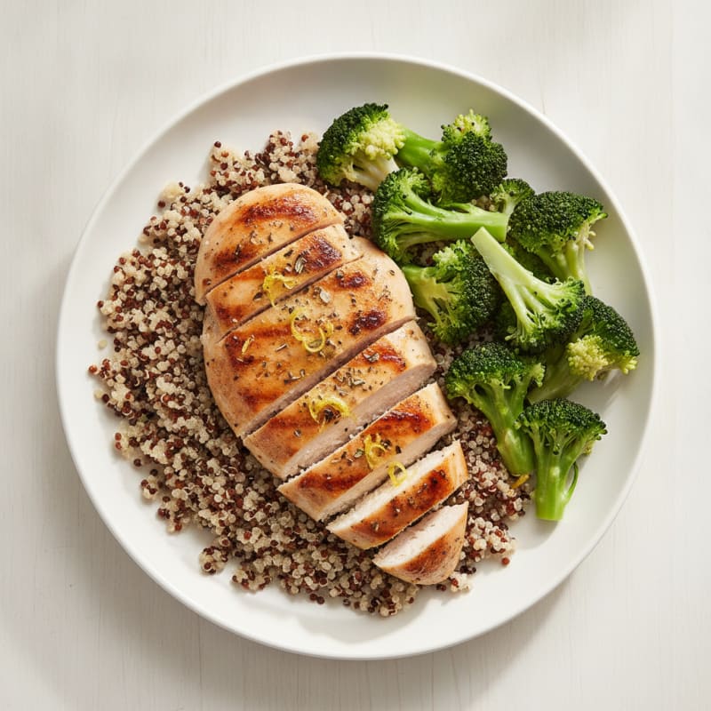 Grilled Chicken Breast with Quinoa and Steamed Broccoli