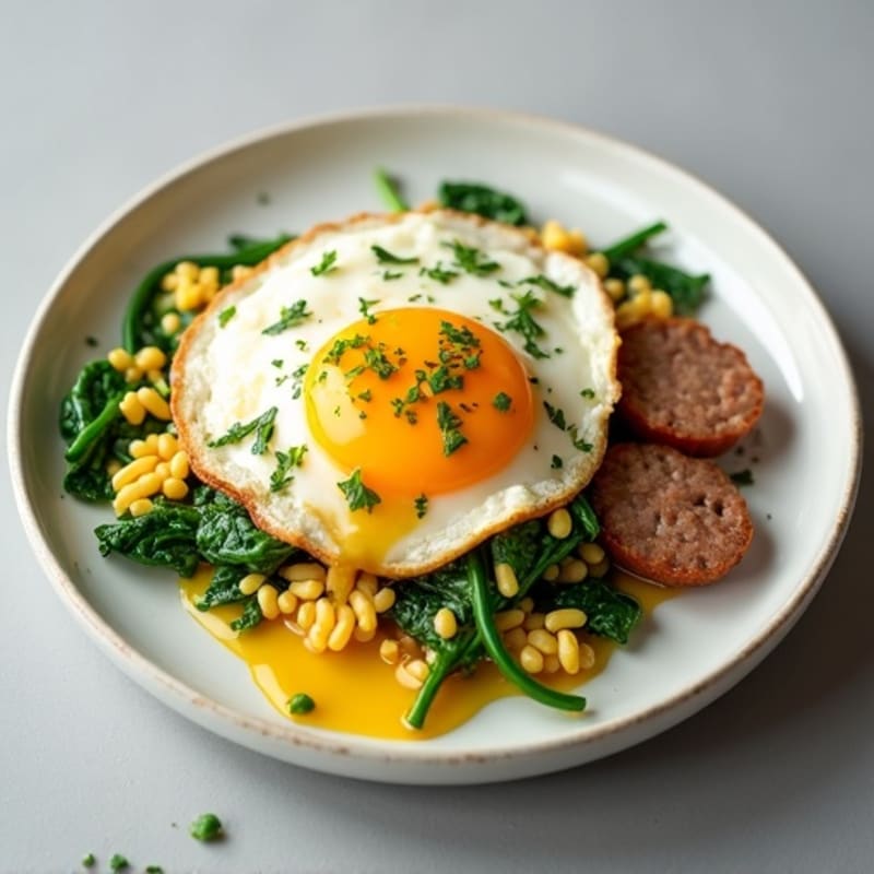 Egg White Scramble with Turkey Sausage and Sautéed Spinach