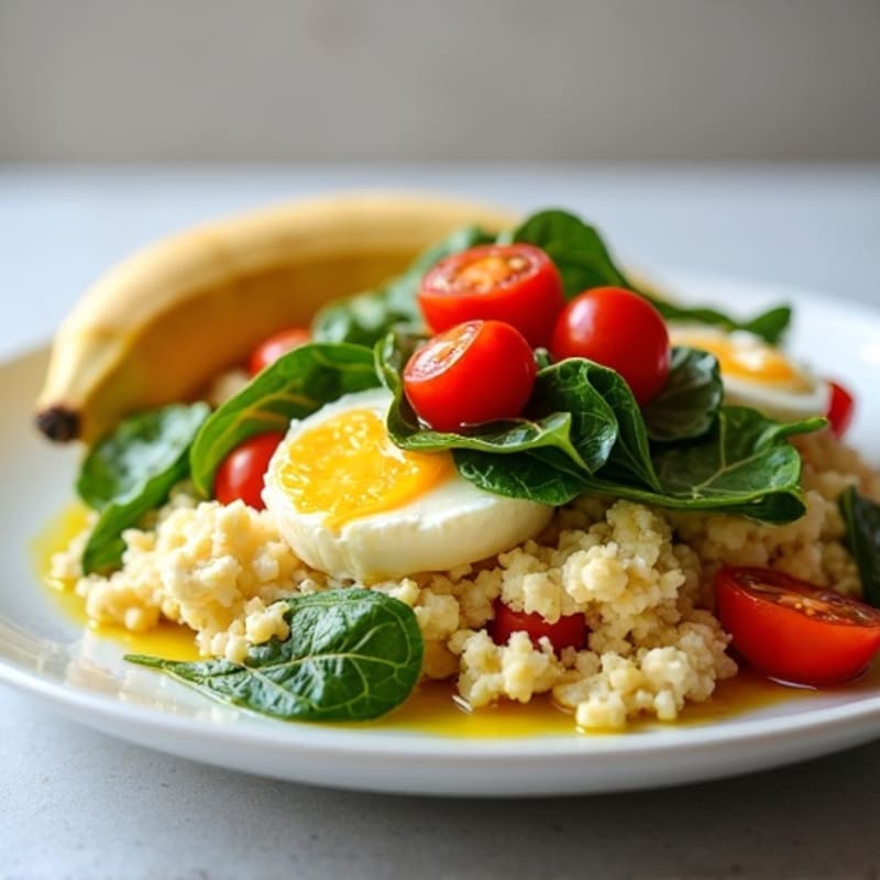 Egg White and Cottage Cheese Scramble with Spinach and Cherry Tomatoes