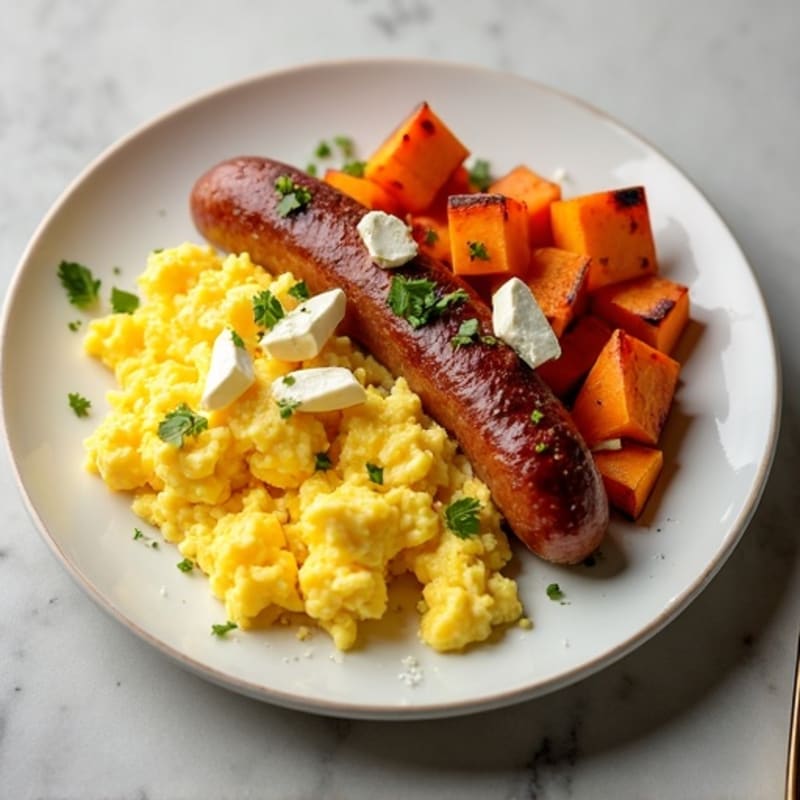 Scrambled Egg Whites with Turkey Sausage and Roasted Sweet Potato