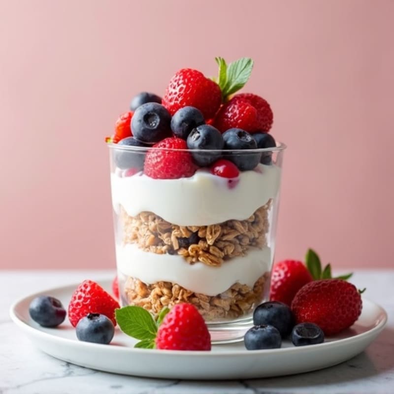 Creamy Greek Yogurt Parfait with Protein Granola and Mixed Berries