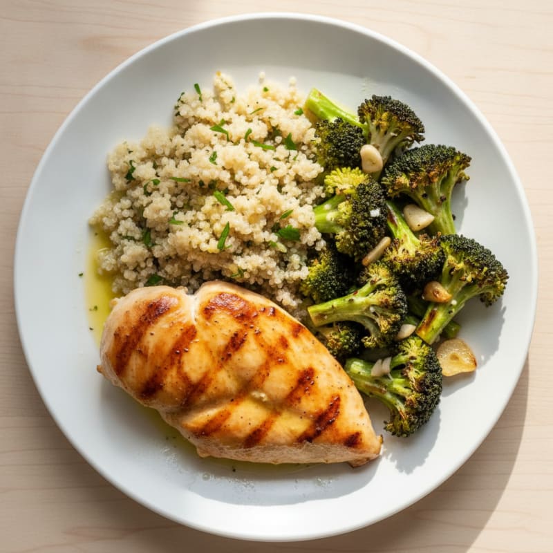 Grilled Chicken Breast with Roasted Broccoli and Quinoa