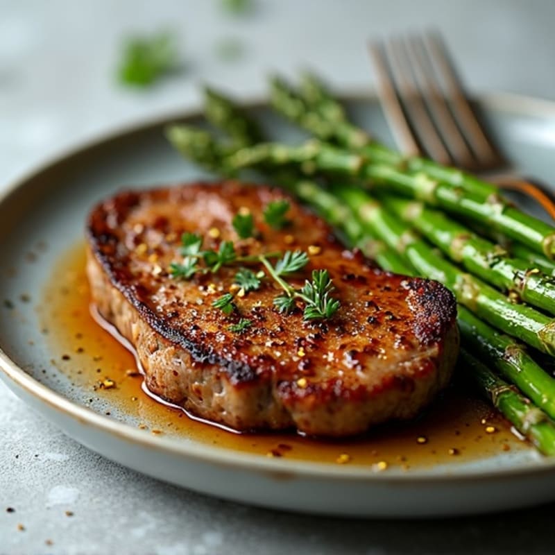 Pan-Seared Garlic Steak with Crispy Roasted Asparagus