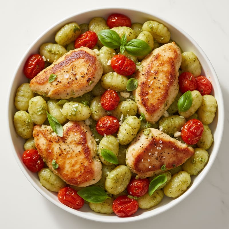 Creamy Pesto Gnocchi with Roasted Tomatoes