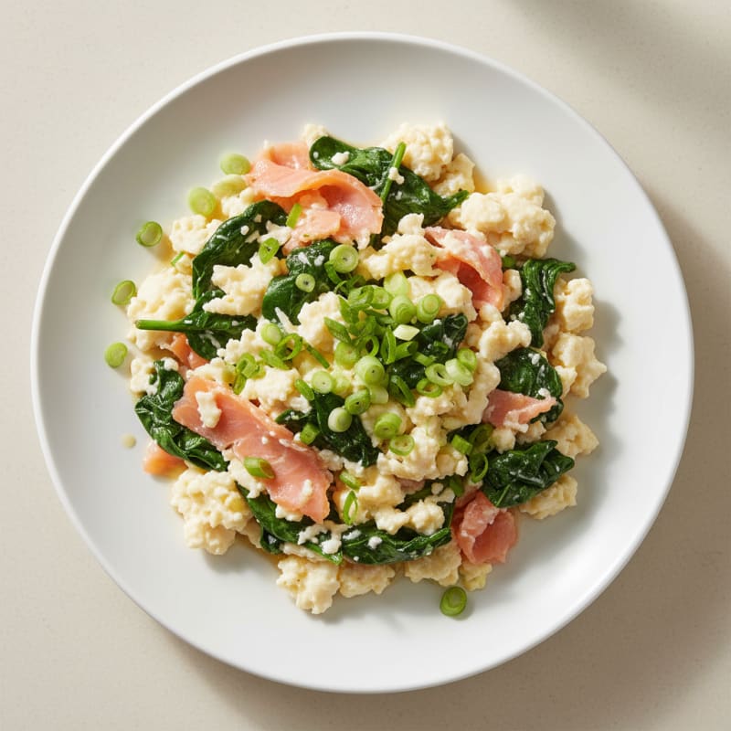 Egg White and Smoked Salmon Scramble with Spinach