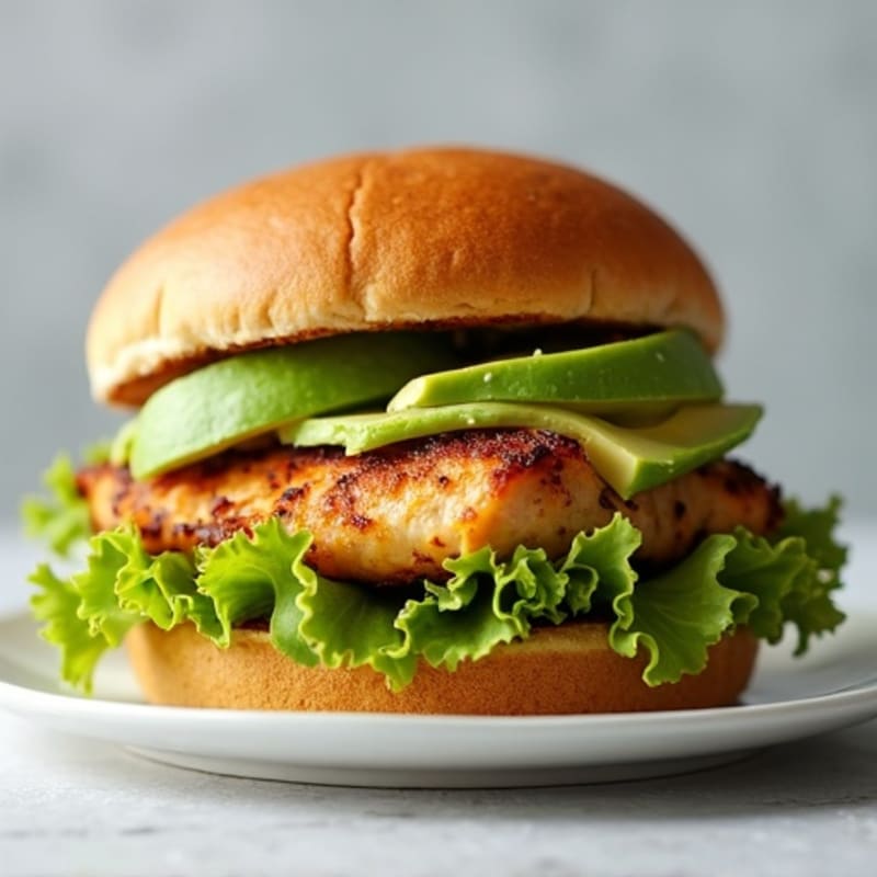 Grilled Chicken Burger with Fresh Avocado and Crisp Lettuce
