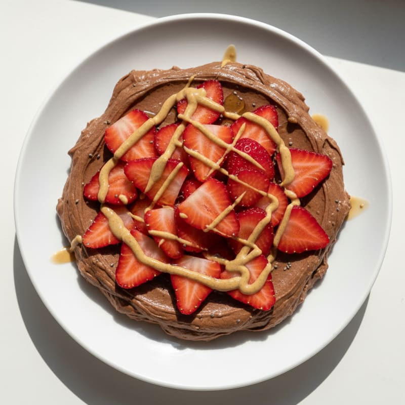 Silky Chocolate Protein Pudding with Sliced Strawberries