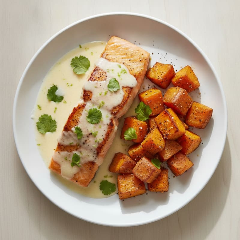 Coconut-Lime Salmon with Roasted Sweet Potatoes