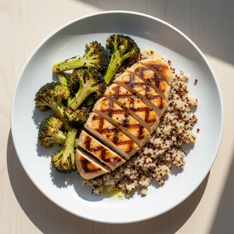 Grilled Chicken Breast with Quinoa and Roasted Broccoli