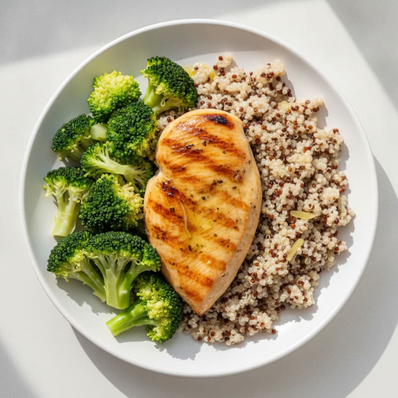 Grilled Chicken Breast with Quinoa and Steamed Broccoli