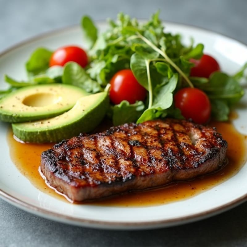 Seared Steak with Avocado and Mixed Vegetable Salad