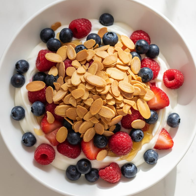Greek Yogurt Protein Parfait with Mixed Berries and Almonds