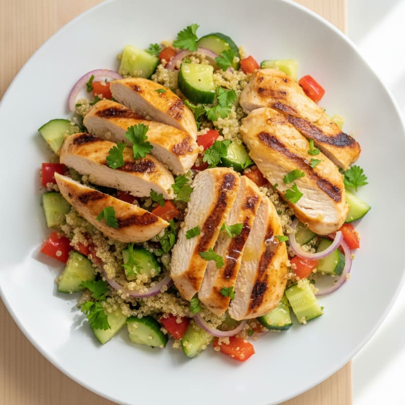 Grilled Chicken and Quinoa Salad with Crunchy Vegetables